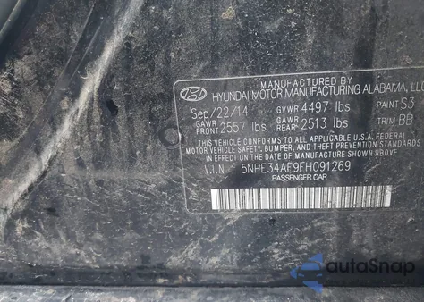 2015 Hyundai Sonata Limited from USA, damaged, VIN 5NPE34AF9FH091269